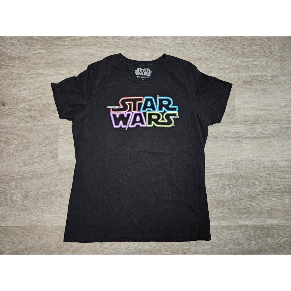 Star Wars Her Universe Neon Lightsaber Graphic Tee Black Cotton XXL Women Shirt